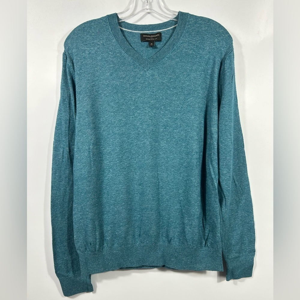 Banana Republic Factory Sweater M Teal Heather 100% Cotton Yarn Crew Pullover M